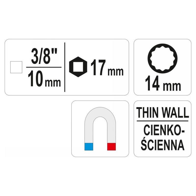 YATO Vékonyfalú gyertyakulcs 3/8' 14 mm / 63 mm (YT-38510)
