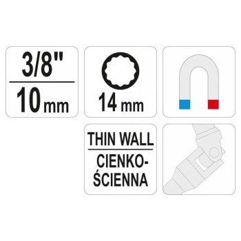 YATO Gyertyakulcs csuklós csatlakozóval 3/8' 10 mm / 88 mm CrV (YT-38512)
