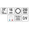 YATO Gyertyakulcs extra hosszú 3/8' 16 mm / 250 mm mágneses CrV (YT-38522)