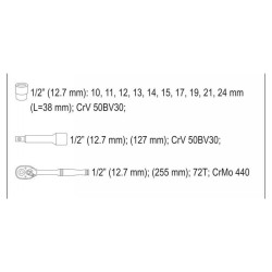 YATO Dugókulcs készlet 12 részes 1/2' 10-24 mm CrV (YT-38671)