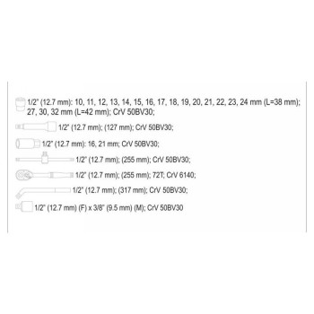 YATO Dugókulcs készlet 25 részes 1/2' 10-32 mm CrV (YT-38741)