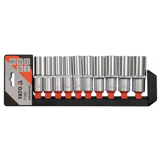 YATO Hosszú dugókulcs készlet 10 részes 1/2' 10-24 mm CrV (YT-38861) YATO Hosszú dugókulcs készlet 10 részes 1/2' 10-24 mm CrV (YT-38861)