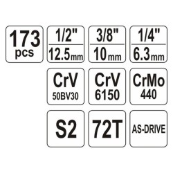 YATO Dugókulcs készlet 173 részes 1/4', 3/8', 1/2' CrV (YT-38931) YATO Dugókulcs készlet 173 részes 1/4', 3/8', 1/2' CrV (YT-38931)