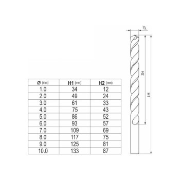 YATO Csigafúró készlet 10 részes 1-10 mm HSS Co (YT-41603) YATO Csigafúró készlet 10 részes 1-10 mm HSS Co (YT-41603)