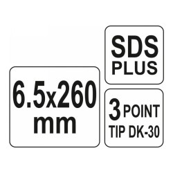 YATO Kőzetfúró 6,5 x 260/183 mm SDS-Plus (YT-41642) YATO Kőzetfúró 6,5 x 260/183 mm SDS-Plus (YT-41642)