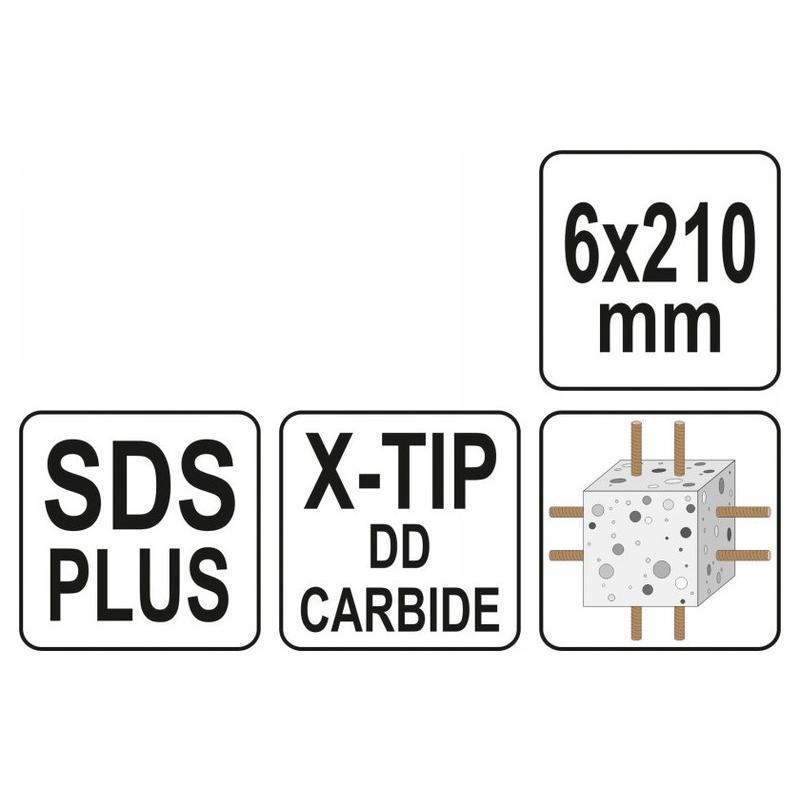 YATO Kőzetfúró 6,0 x 210/150 mm négyélű SDS-Plus (YT-41942)