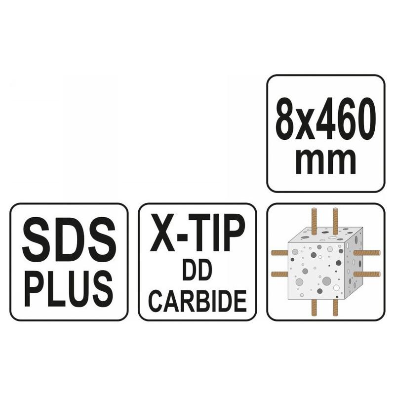 YATO Kőzetfúró 8,0 x 460/375 mm négyélű SDS-Plus (YT-41952) YATO Kőzetfúró 8,0 x 460/375 mm négyélű SDS-Plus (YT-41952)
