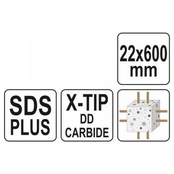 YATO Kőzetfúró 22 x 600/525 mm négyélű SDS-Plus (YT-41967)