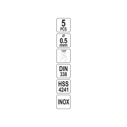 YATO Csigafúró 0,5 x 22/6 mm inox HSS Premium (5 db/cs) (YT-44200) YATO Csigafúró 0,5 x 22/6 mm inox HSS Premium (5 db/cs) (YT-44200)