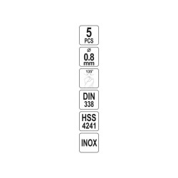 YATO Csigafúró 0,8 x 30/10 mm inox HSS Premium (5 db/cs) (YT-44201) YATO Csigafúró 0,8 x 30/10 mm inox HSS Premium (5 db/cs) (YT-44201)