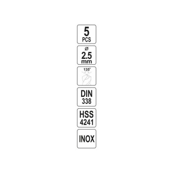 YATO Csigafúró 2,5 x 57/30 mm inox HSS Premium (5 db/cs) (YT-44207)