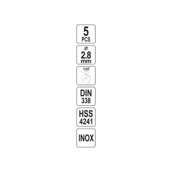 YATO Csigafúró 2,8 x 62/30 mm inox HSS Premium (5 db/cs) (YT-44208) YATO Csigafúró 2,8 x 62/30 mm inox HSS Premium (5 db/cs) (YT-44208)