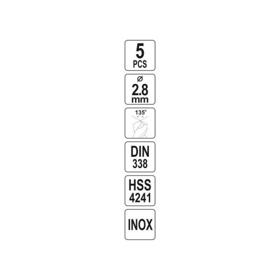 YATO Csigafúró 2,8 x 62/30 mm inox HSS Premium (5 db/cs) (YT-44208) YATO Csigafúró 2,8 x 62/30 mm inox HSS Premium (5 db/cs) (YT-44208)