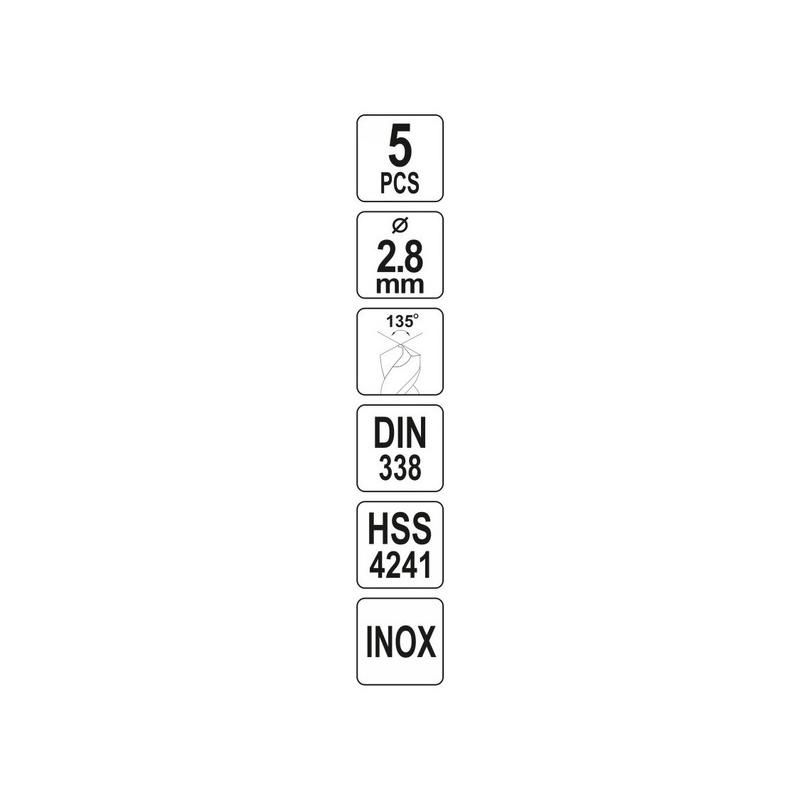 YATO Csigafúró 2,8 x 62/30 mm inox HSS Premium (5 db/cs) (YT-44208)