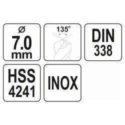 YATO Csigafúró 7,0 x 103/64 mm inox HSS Premium (YT-44224) YATO Csigafúró 7,0 x 103/64 mm inox HSS Premium (YT-44224)