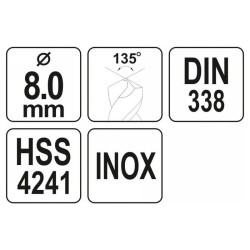 YATO Csigafúró 8,0 x 115/75 mm inox HSS Premium (YT-44226) YATO Csigafúró 8,0 x 115/75 mm inox HSS Premium (YT-44226)
