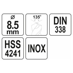 YATO Csigafúró 8,5 x 115/73 mm inox HSS Premium (YT-44227) YATO Csigafúró 8,5 x 115/73 mm inox HSS Premium (YT-44227)
