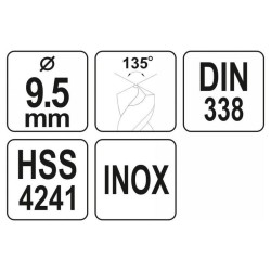 YATO Csigafúró 9,5 x 125/82 mm inox HSS Premium (YT-44229) YATO Csigafúró 9,5 x 125/82 mm inox HSS Premium (YT-44229)