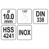YATO Csigafúró 10,0 x 133/87 mm inox HSS Premium (YT-44230)