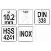YATO Csigafúró 10,2 x 130/85 mm inox HSS Premium (YT-44231)