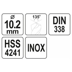 YATO Csigafúró 10,2 x 130/85 mm inox HSS Premium (YT-44231) YATO Csigafúró 10,2 x 130/85 mm inox HSS Premium (YT-44231)