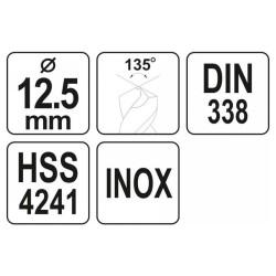 YATO Csigafúró 12,5 x 150/100 mm inox HSS Premium (YT-44236) YATO Csigafúró 12,5 x 150/100 mm inox HSS Premium (YT-44236)