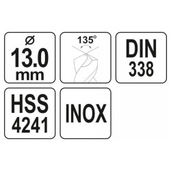 YATO Csigafúró 13,0 x 150/100 mm inox HSS Premium (YT-44237) YATO Csigafúró 13,0 x 150/100 mm inox HSS Premium (YT-44237)