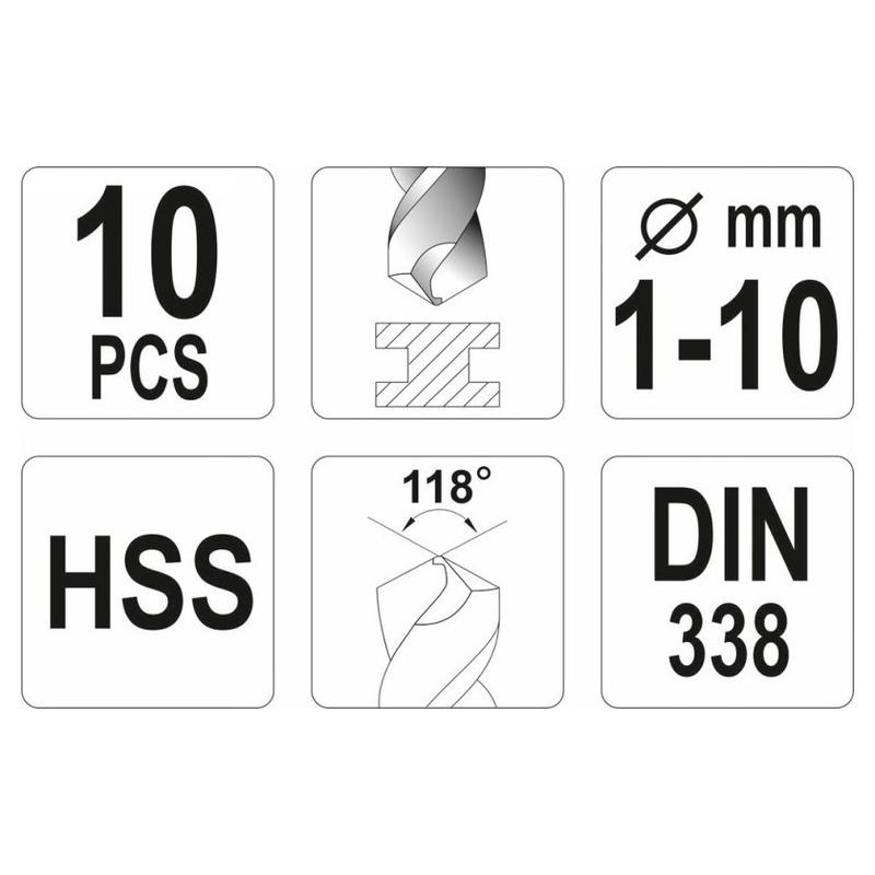 YATO Csigafúró készlet 10 részes 1-10 mm HSS (YT-4461)