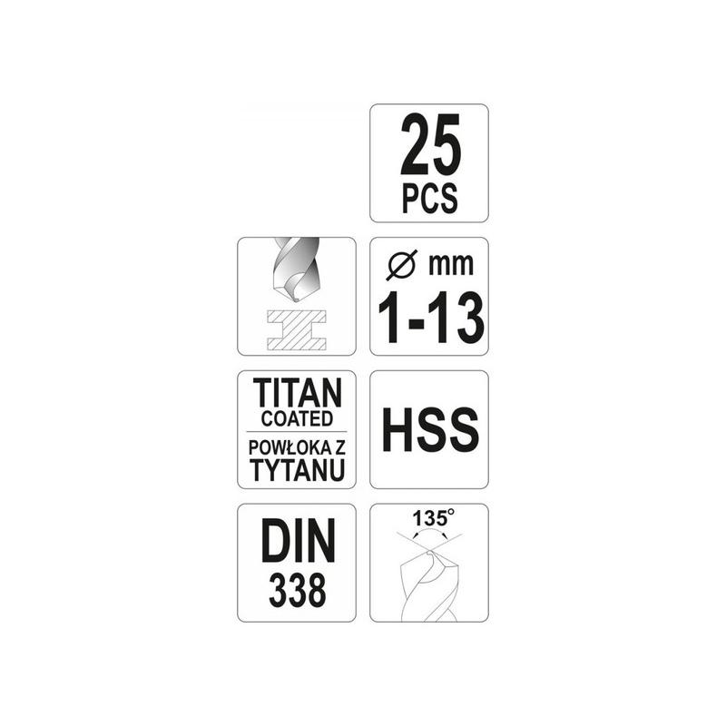 YATO Csigafúró készlet 25 részes 1-13 mm HSS-TiN (YT-44676) YATO Csigafúró készlet 25 részes 1-13 mm HSS-TiN (YT-44676)