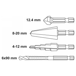 YATO Lépcsős fúró multi készlet 4 részes bit befogású (YT-44705) YATO Lépcsős fúró multi készlet 4 részes bit befogású (YT-44705)