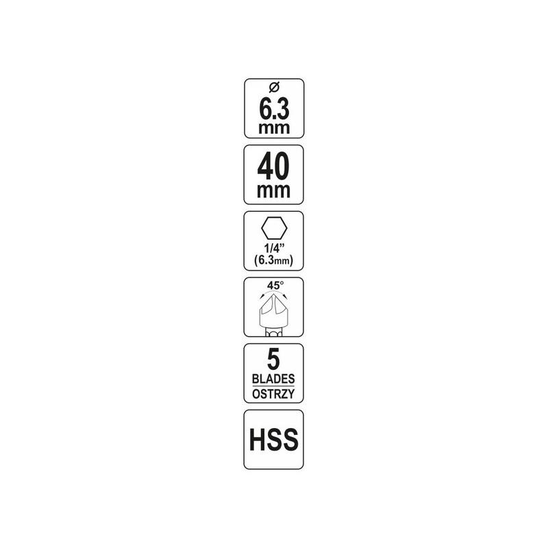 YATO Kúpos süllyesztő fémre 6,3 mm bit befogású HSS (YT-44721)