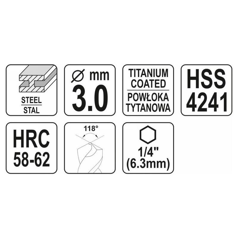 YATO Fém marófúró 3,0 x 70 mm bit befogású HSS-TiN (YT-44820)