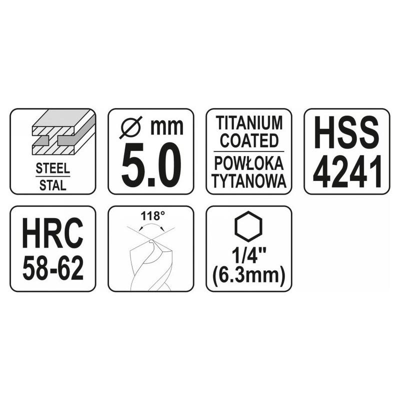 YATO Fém marófúró 5,0 x 81 mm bit befogású HSS-TiN (YT-44822)