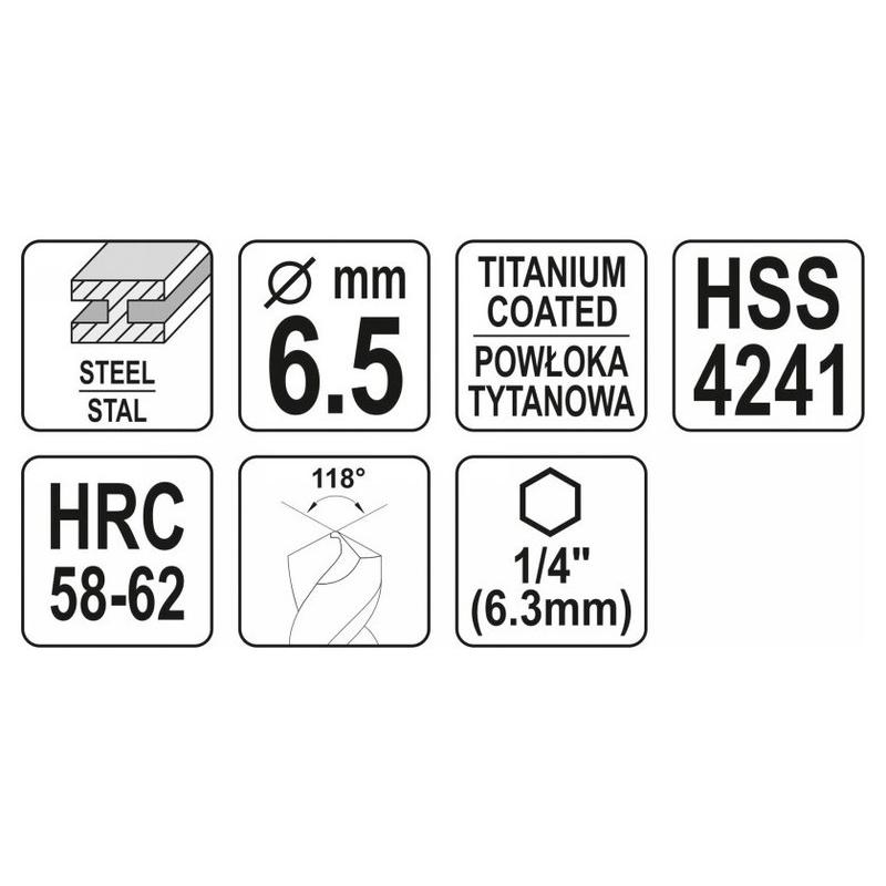 YATO Fém marófúró 6,5 x 89 mm bit befogású HSS-TiN (YT-44824)