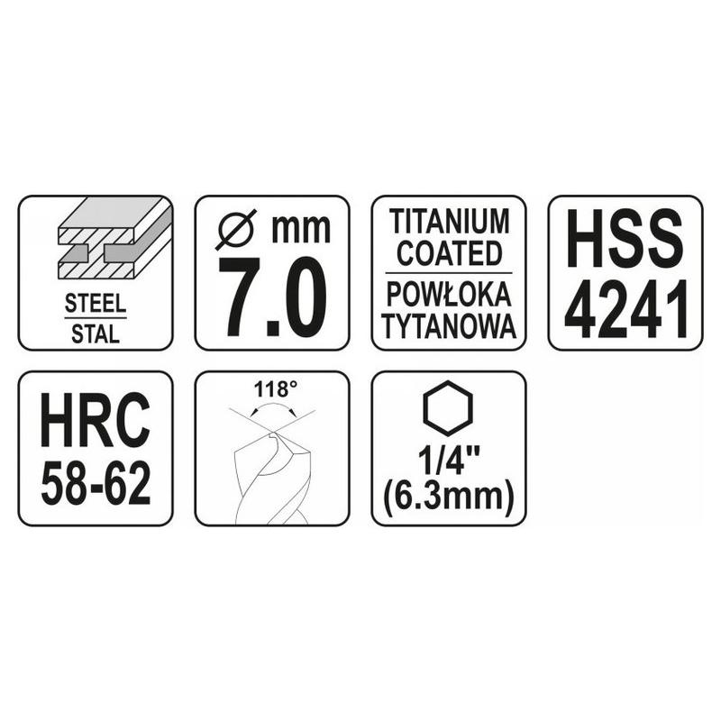 YATO Fém marófúró 7,0 x 92 mm bit befogású HSS-TiN (YT-44825)