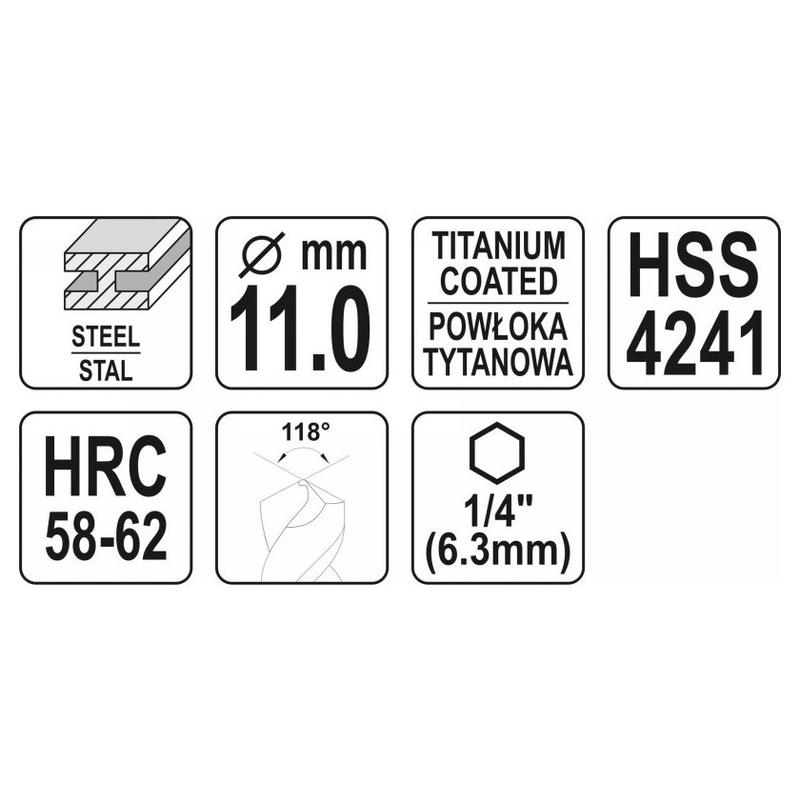YATO Fém marófúró 11,0 x 110 mm bit befogású HSS-TiN (YT-44829) YATO Fém marófúró 11,0 x 110 mm bit befogású HSS-TiN (YT-44829)