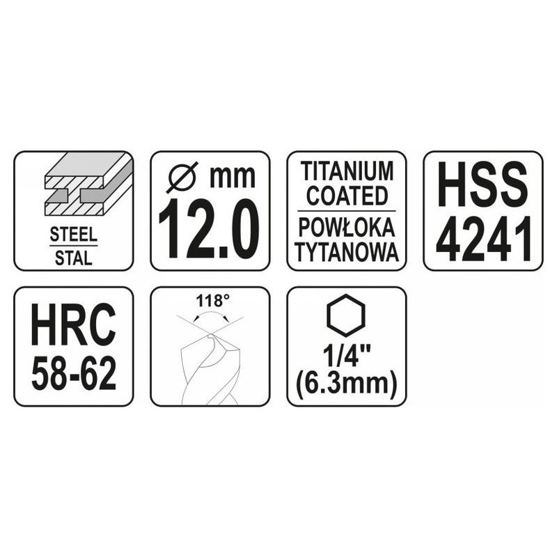 YATO Fém marófúró 12,0 x 115 mm bit befogású HSS-TiN (YT-44830)