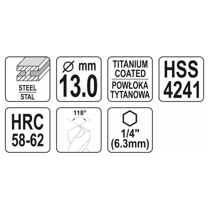 YATO Fém marófúró 13,0 x 120 mm bit befogású HSS-TiN (YT-44831)