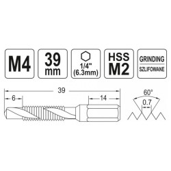 YATO Kombinált gépi fúró-menetfúró M4 bit befogású (YT-44841)