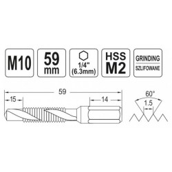 YATO Kombinált gépi fúró-menetfúró M10 bit befogású (YT-44847)