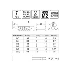 YATO Kombinált gépi fúró-menetfúró készlet 7 részes bit befogású (M3-M4-M5-M6-M8-M10) (YT-44849) YATO Kombinált gépi fúró-menetfúró készlet 7 részes bit befogású (M3-M4-M5-M6-M8-M10) (YT-44849)