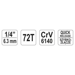 YATO Racsnis hajtószár 1/4' 155 mm 72T CrV (YT-0730) YATO Racsnis hajtószár 1/4' 155 mm 72T CrV (YT-0730)