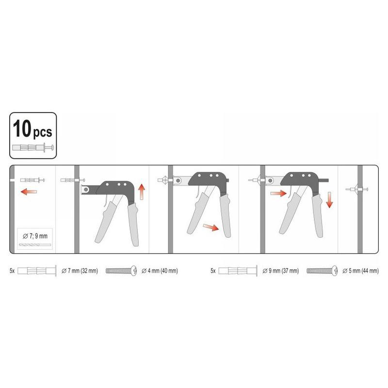 YATO Molly fogó üreges bővítőcsavarokhoz +10 db csavar (YT-51450) YATO Molly fogó üreges bővítőcsavarokhoz +10 db csavar (YT-51450)