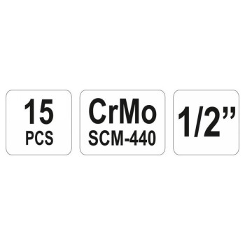 YATO Gépi hosszú dugókulcs készlet 15 részes 1/2' 10-32 mm CrMo (YT-1055)