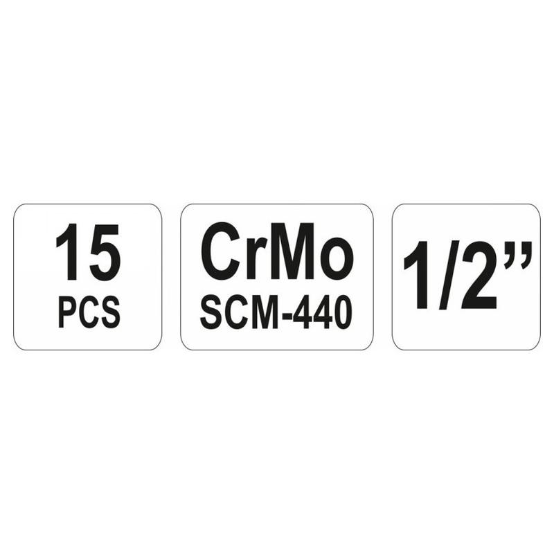 YATO Gépi hosszú dugókulcs készlet 15 részes 1/2' 10-32 mm CrMo (YT-1055)