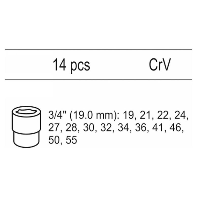 YATO Dugókulcs készlet 14 részes 3/4' 19-55 mm CrV (fiókbetét) (YT-55457) YATO Dugókulcs készlet 14 részes 3/4' 19-55 mm CrV (fiókbetét) (YT-55457)