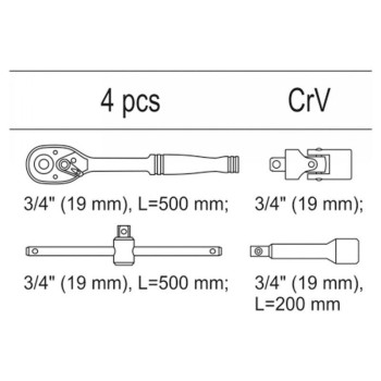 YATO Racsnis hajtószár és toldószár készlet (fiókbetét) (YT-55458) YATO Racsnis hajtószár és toldószár készlet (fiókbetét) (YT-55458)