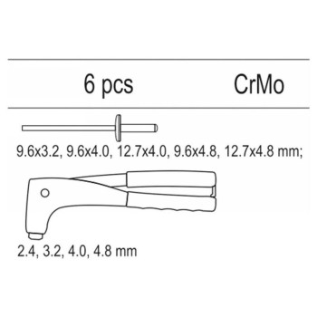 YATO Kézi popszegecshúzó és szegecsek 6 részes (fiókbetét) (YT-55466)