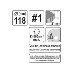 YATO Ráspolykorong durva #1 118 x 21 mm (YT-59177) YATO Ráspolykorong durva #1 118 x 21 mm (YT-59177)
