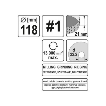 YATO Ráspolykorong durva #1 118 x 21 mm (YT-59177) YATO Ráspolykorong durva #1 118 x 21 mm (YT-59177)